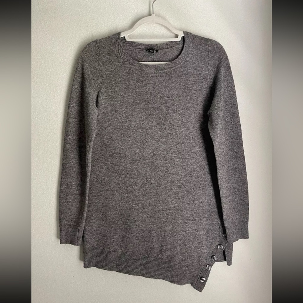 Ann Taylor Womens Small Gray Merino Wool Cashmere Tunic Asymmetrical Sweater